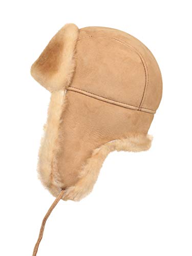 Zavelio Unisex Shearling Schaffell Leder Aviator Russische Ushanka Trapper Winter Fellmütze, Hellbraun, large von Zavelio