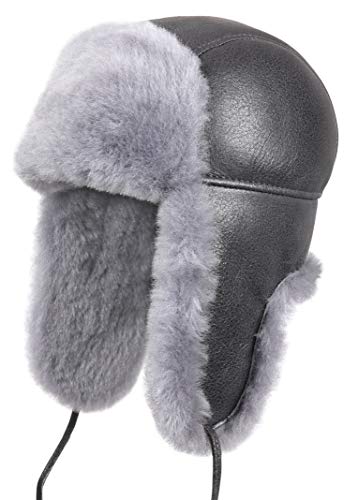 Zavelio Unisex Shearling Schaffell Leder Aviator Russische Ushanka Trapper Winter Fellmütze, hellblau, 56 von Zavelio