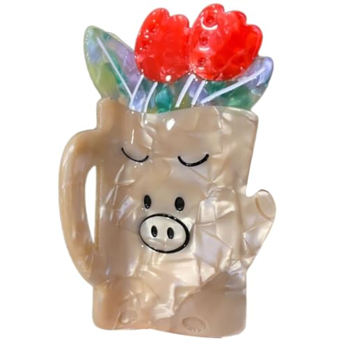 Zaviftie Cartoon-Tier-Haarspange aus Acetat, starker Griff, für Schüler und Kinder (Tulip Pig Cup) von Zaviftie
