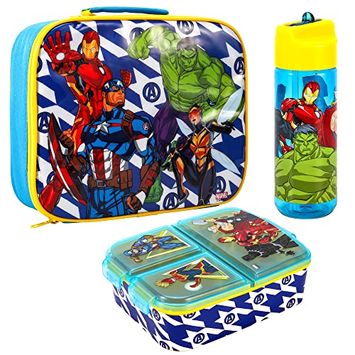 Zawadi Global Avengers Kinder Lunchbox Set - Isolierte Lunch-Tasche, Multi-Fach Lunchbox & 540 ml Wasserflasche - Schule Reise Lunch Food Set, BPA Frei von Zawadi Global