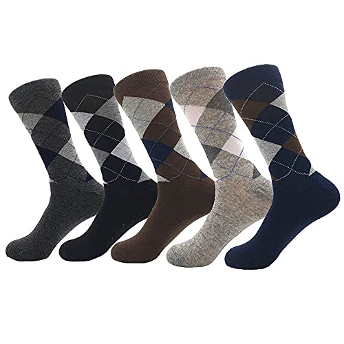 Zaxgf 5 Paar Mehrfarbige Premium Socken Unisex Kariert Karo Baumwolle Socken Warme Dicke Thermosocken Socken Wandersocken Geschenke Winter socken für Herren Damen ,H Diamant England von Zaxgf