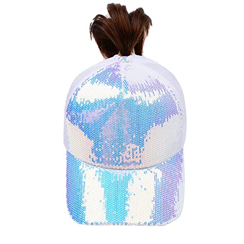 Zaxgf Damen Baseball Cap Pferdeschwanz Kappe Outdoor Basecap Retro Mützen Unisex Trucker Baseballkappe Hat Mit Zöpfen Loch Loop Hut Hohe Bun,Buntes Blau von Zaxgf