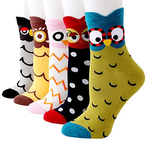 Zaxgf Damen Socken, 5 Paar Socken Süße Interessante Tier Charakter Funny Socken Baumwolle Komfortabel Netter Cartoon Bestickte Lustig kurz Frauen Mädchen Warme Socken,Größe 35-38,A Cartoon Vogel von Zaxgf