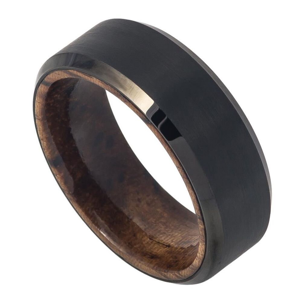 Herren Schwarz Finish Hartmetallringe Mit Innenholz Inlay 8 Mm Herrenring, Ehering, Versprechensring, Gravierter Ring von Zayjeweler