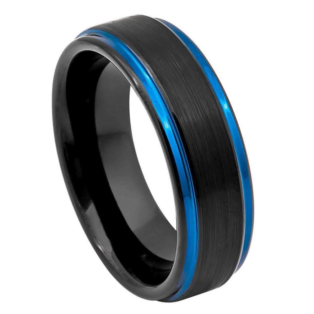 Norwegen Schwarz Mit Saphir Blau Wolfram Jahrestag Wolframring Herren, 6 Mm Ring, Versprechen Ringe, Herren Gravierte Ringe von Zayjeweler