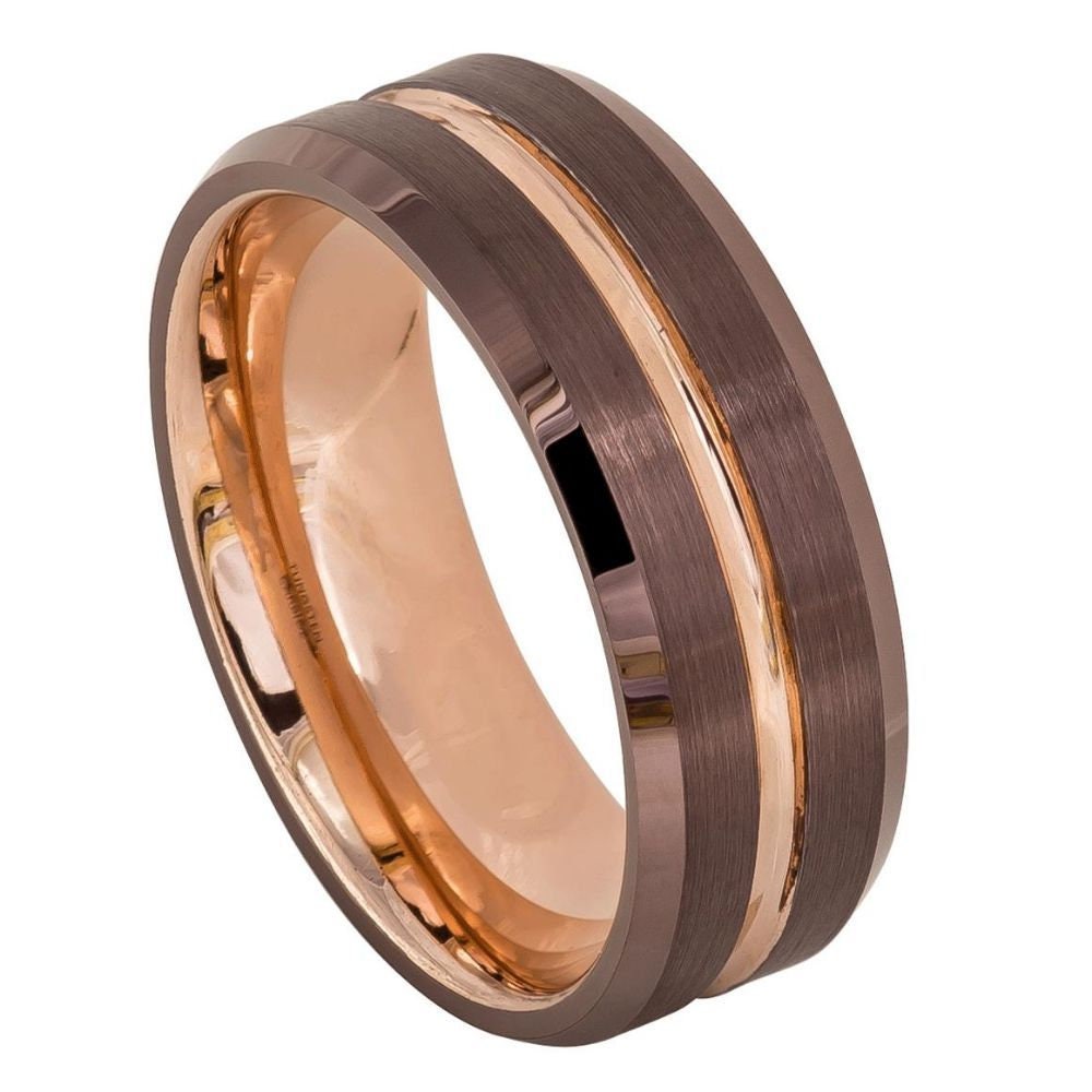 Schokolade Braun Rose Gold Wolfram Ehering, 8mm Ring, Herrenring, Frauen Und Männer Versprechen Rosegold Ringe von Zayjeweler