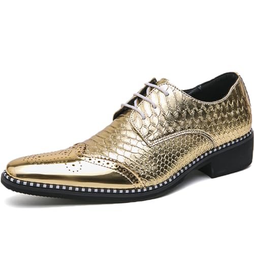 Abendschuhe Herren Lackschuhe Hochzeitsschuhe Schnürhalbschuhe Derby Spitz Lederschuhe,EU39-Gold von Zaylee