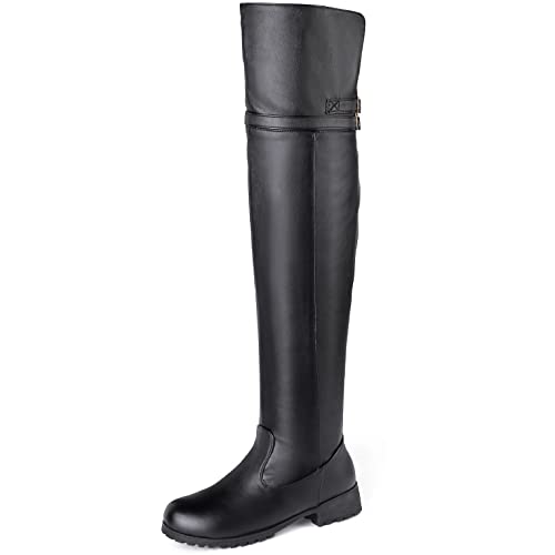 Damen-Stiefel, flach, lässig, Overknee-Stiefel, elegant, Größe 39, Schwarz von Zaylee