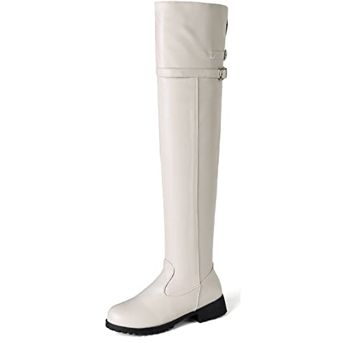 Damen-Stiefel, flach, lässig, Overknee-Stiefel, elegant, Größe 44, Beige von Zaylee