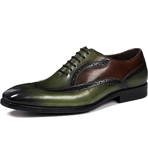 Zaylee Abendschuhe für Herren Echt Leder Schuhe Oxford Formale Derby Blockabsatz Hochzeit Business Schuhe,EU44-Grün von Zaylee