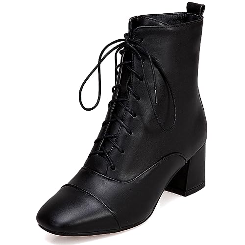 Zaylee Damen Stiefel Schnürsenkel Blockabsatz Beilaufig Stiefeletten Damen Abend Stiefel Schuhe,EU41-Schwarz von Zaylee