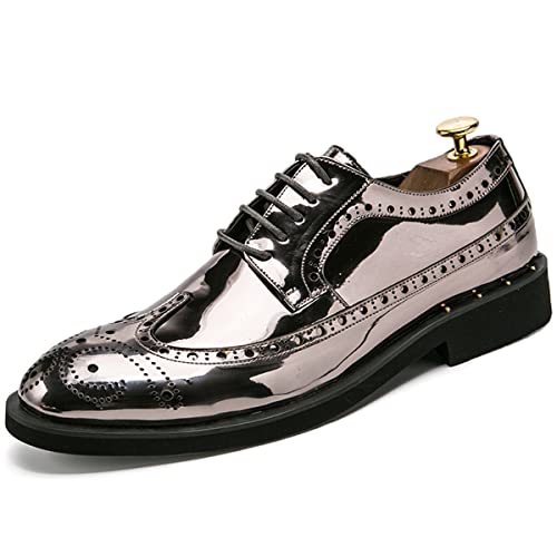 Zaylee Herren-Schuhe, Lackleder, Vintage-Oxford-Schuhe, Schnürung, EU41, Silber von Zaylee