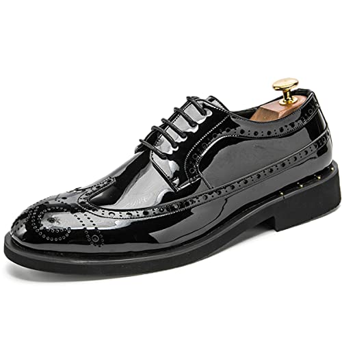 Zaylee Herren Schuhe, Lackleder, Vintage-Oxford-Schuhe, zum Schnüren, EU44 Schwarz von Zaylee