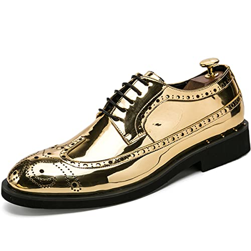 Zaylee Herren-Schuhe, Lackleder, Vintage-Oxford-Schuhe, zum Schnüren, Größe 43, Gold von Zaylee