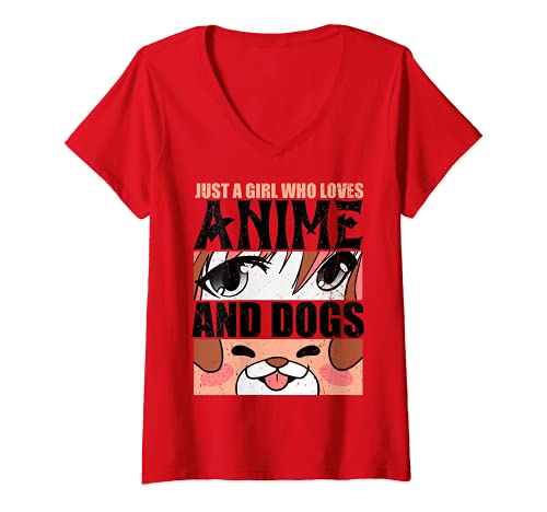 Damen Niedlich nur ein Mädchen, das Anime und Hunde Teen Geschenk T-Shirt mit V-Ausschnitt Damen Niedlich nur ein Mädchen, das Anime und Hunde Teen Geschenk T-Shirt mit V-Ausschnitt von Zazzy Tees für Mädchen, die lieben