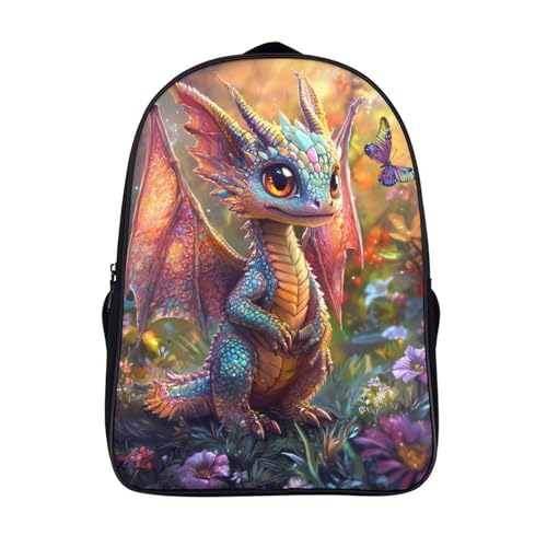 ZbOLi Baby Drache Rucksäcke Kinder Schulrucksack Einstellschnalle 3D-gedruckte Pflanzen, Schmetterlinge Schultaschen Für Grund- Und Mittelschüler 16 inch von ZbOLi
