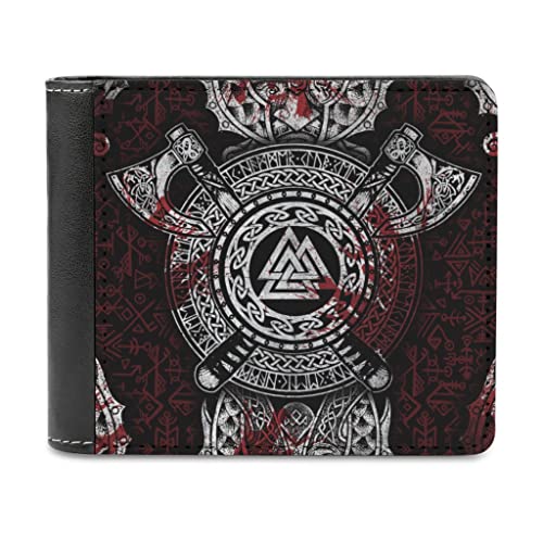 Wikinger Odin Herren Leder Geldbörse,Unisex Slim Geldbörsen Geldbeutel Geschenke für Freund/Männer/Vater Wikinger-9 One Size von Zbbfwu