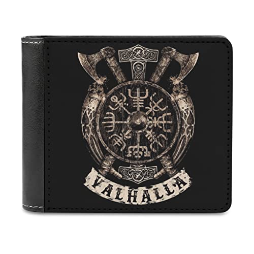 Wikinger Schädel Herren Leder Geldbörse,Unisex Slim Geldbörsen Geldbeutel Geschenke für Freund/Männer/Vater Wikinger-2 One Size von Zbbfwu