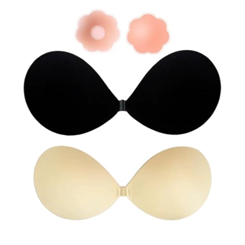 Zcbzbn 2 StüCk Selbstklebender BH, TräGerloser Bra, Unsichtbarer BüStenhalter, Wiederverwendbarer, Nicht Kratzender BüGel Mit 2 Paaren Brustpads FüR Hochzeiten, Kleider Und Alle RüCkenfreien Outfits von Zcbzbn