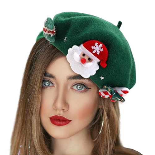 Baskenmützen für Damen,Mützen Mützen Französische Baskenmütze Weihnachtsbaum Baskenmütze | Warme, süße Wintermütze, französische Haarspange, Baskenmütze, für Damen und Mädchen Zceplem von Zceplem