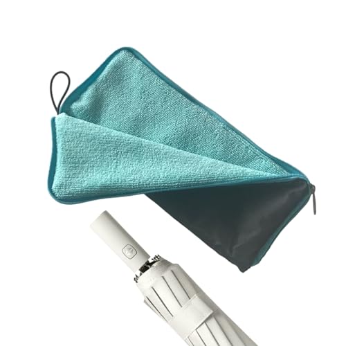 Zceplem Faltbare Regenschirm-Tragetasche – Chenille Hand Trocknen Puff mit Reißverschluss – schnell trocknende Regenschirmtasche, langlebige Handtücher für Auto, Zuhause, Outdoor, himmelblau von Zceplem