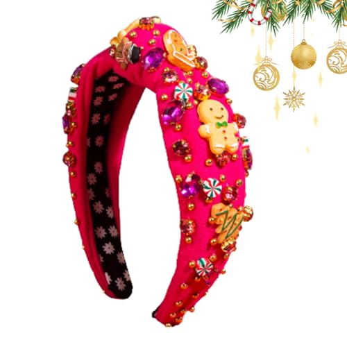 Zceplem Haarreifen mit Strasssteinen, breites Weihnachts-Stirnband mit Perlen – Haarreifen, Weihnachtskostüm-Zubehör, festliches Urlaubsparty-Zubehör für Frauen, Urlaubsparty-Gastgeschenke von Zceplem