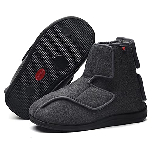 Zdcdy Diabetiker Schuhe Herren Extra Weit, Winter Warme Diabetische Schuhe Mit Verstellbarem Klettverschluss, Männer Diabetes Schuhe Die Vollständig Geöffnet Für Arthritis, Geschwollene Füße,Grey-42 von Zdcdy