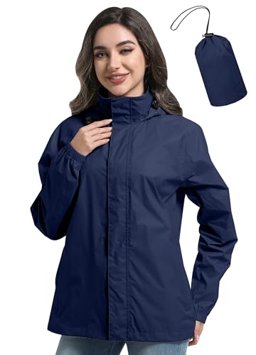 Zdoynto Regenjacke Damen Dünne Wasserdicht mit Kapuze Outdoorjacke Packbare Leicht Fahrrad Jacke Fahrradjacke Windbreaker Reisen Treking Fahrrad Dunkel Blau S von Zdoynto