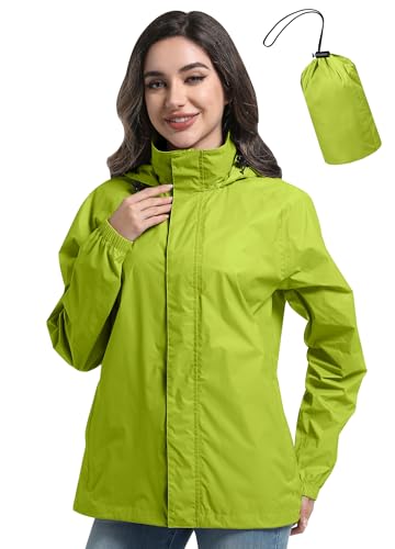 Zdoynto Regenjacke Damen Dünne Wasserdicht mit Kapuze Outdoorjacke Packbare Leicht Fahrrad Jacke Fahrradjacke Windbreaker Reisen Treking Fahrrad Grün L von Zdoynto