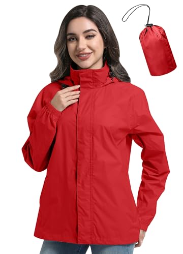 Zdoynto Regenjacke Damen Dünne Wasserdicht mit Kapuze Outdoorjacke Packbare Leicht Fahrrad Jacke Fahrradjacke Windbreaker Reisen Treking Fahrrad Rot L von Zdoynto
