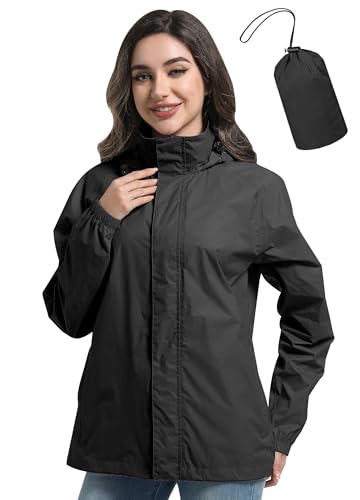 Zdoynto Regenjacke Damen Dünne Wasserdicht mit Kapuze Outdoorjacke Packbare Leicht Fahrrad Jacke Fahrradjacke Windbreaker Reisen Treking Fahrrad Schwarz 2XL von Zdoynto