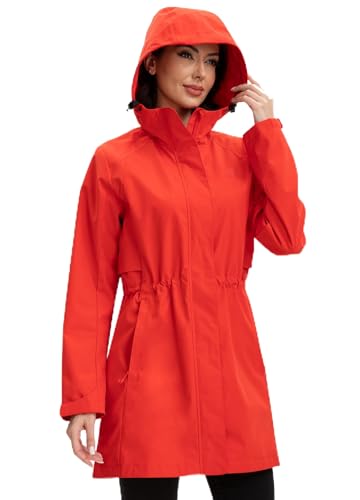 Zdoynto Regenjacke Damen Lang Softshelljacke Regenmantel Frauen Wasserdicht Jacke Trenchcoat Windbreaker Leichte Übergangsjacke Mantel Rot XL von Zdoynto