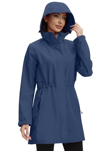 Zdoynto Regenjacke Damen Lang Softshelljacke Regenmantel Frauen Wasserdicht Jacke Trenchcoat Windbreaker Leichte Übergangsjacke Mantel blau 3XL von Zdoynto
