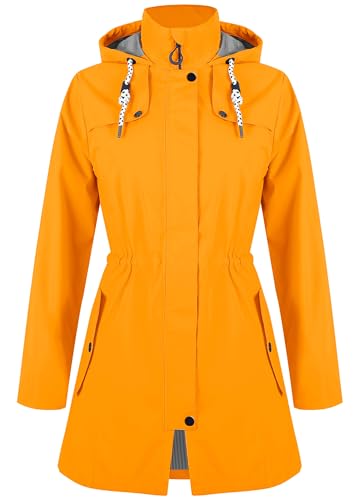 Zdoynto Regenjacke Damen Wasserdicht Lang Gefüttert Regenmantel mit Kapuze Übergangsjacke Softshelljacke Outdoorjacke Trenchcoat Outdoor Wandern Gelb M von Zdoynto