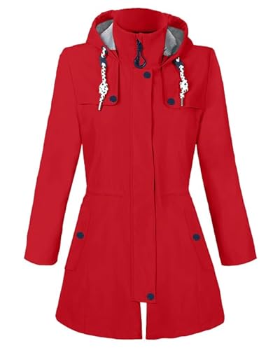 Zdoynto Regenjacke Damen Wasserdicht Lang Gefüttert Regenmantel mit Kapuze Übergangsjacke Softshelljacke Outdoorjacke Trenchcoat Outdoor Wandern Rot XL Zdoynto Regenjacke Damen Wasserdicht Lang Gefüttert Regenmantel mit Kapuze Übergangsjacke Softshelljacke Outdoorjacke Trenchcoat Outdoor Wandern Rot XL von Zdoynto