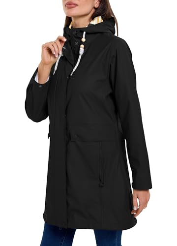 Zdoynto Regenmantel Damen Wasserdicht Gefütterte Regenparka PU Regenjacke Lang Parka Übergangsjacke Outdoorjacke Outdoor Wandern Schwarz XXL von Zdoynto