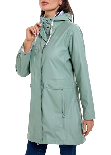 Zdoynto Regenmantel Damen Wasserdicht Gefütterte Regenparka PU Regenjacke Lang Parka Übergangsjacke Outdoorjacke Outdoor Wandern Graugrün L von Zdoynto