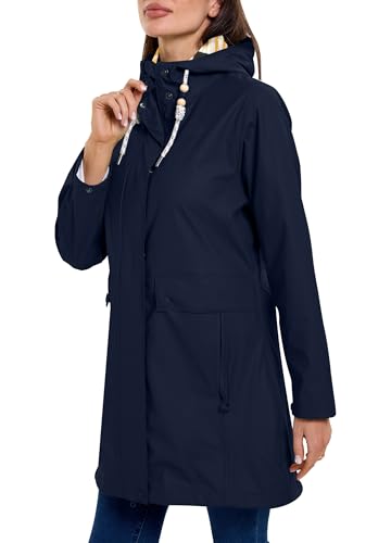 Zdoynto Regenmantel Damen Wasserdicht Gefütterte Regenparka PU Regenjacke Lang Parka Übergangsjacke Outdoorjacke Outdoor Wandern Saphirblau XXL von Zdoynto