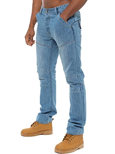 ENZO Designer-Jeans für Herren, gerades Bein, Blau / Schwarz, dunkles Waschen, Denim Gr. 32 W/34 L, Bleachwash von Ze ENZO