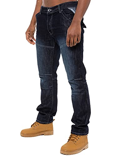 ENZO Designer-Jeans für Herren, gerades Bein, Blau / Schwarz, dunkles Waschen, Denim Gr. 44 W/32 L, Darkwash von Ze ENZO