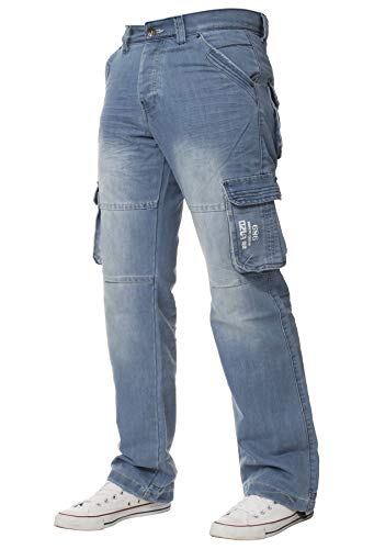 ENZO Herren Designer Cargo Combat Hose Jeans Denim Strapazierfähige Arbeitshose, Lightstonewash, 30 W/34 L von Ze ENZO