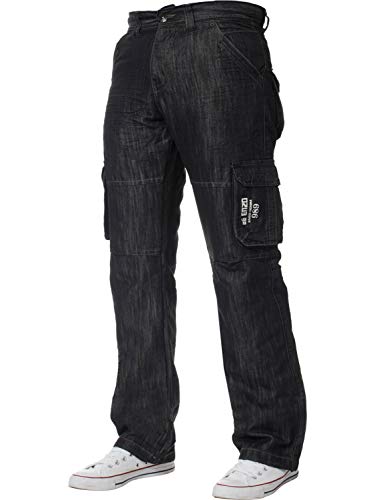 ENZO Herren Designer Cargo Combat Hose Jeans Denim Strapazierfähige Arbeitshose, Schwarz , 44W x 30L von Ze ENZO