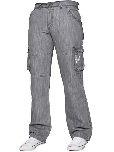 ENZO Herren Designer Cargo Combat Hose Jeans Denim Strapazierfähige Arbeitshose, grau, 42 W/32 L von Ze ENZO