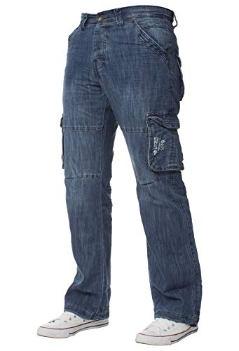 ENZO Herren Designer Cargo Kampfhose Jeans Denim Heavy Duty Arbeit Freizeithose, Midstonewash, 30 W/32 L von Ze ENZO