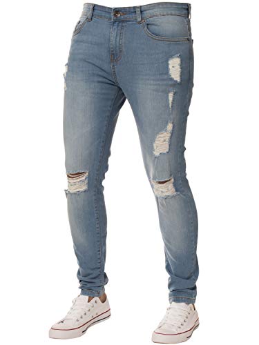 Enzo Designer-Herren-Jeans, normale Passform, Denim-Hose, große Größe, alle Taillengrößen, Light Stone Wash, 42 W/32 L von Ze ENZO