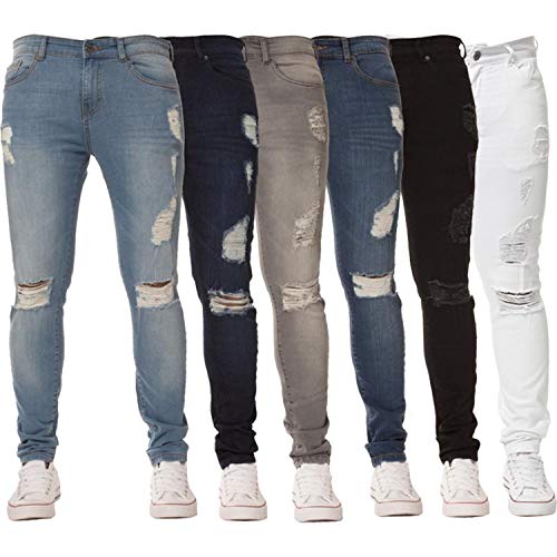 Enzo Designer-Herren-Jeans, normale Passform, Denim-Hose, große Größe, alle Taillengrößen, weiß, 32 W/30 L von Ze ENZO