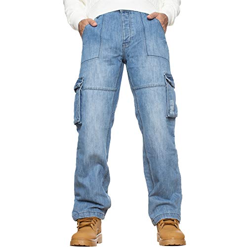 Enzo Herren Combat Jeans Casual Cargo Arbeitshose Denim Hose Groß Tall All Waist, Light Stone Wash, 40 W/30 L von Ze ENZO