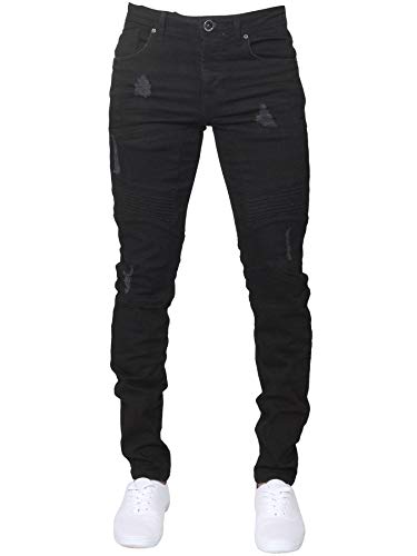 Enzo Herren-Jeans, sehr enge Passform, Stretch, gerissene Biker-Denim-Hose, alle Taillenbeine Gr. 28 W/30 L, Schwarz von Ze ENZO