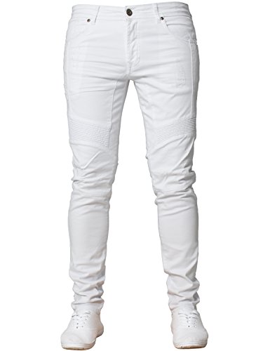 Enzo Herren-Jeans, super enge Passform, Stretch, zerrissene Biker-Denim-Hose, alle Taillenbeine, weiß, 34 W/32 L Enzo Herren-Jeans, super enge Passform, Stretch, zerrissene Biker-Denim-Hose, alle Taillenbeine, weiß, 34 W/32 L von Ze ENZO