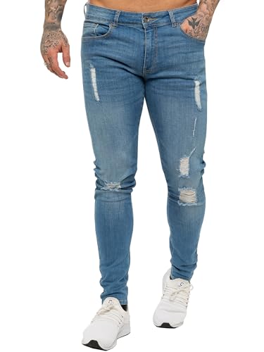 Enzo Herren Jeans Super Skinny Ripped Stretch Fransen Denim Hose Taille 71,1 cm - 106,7 cm, Light Stone Wash, Bundweite: 97 cm, beinlänge: 81 cm (38 W / 32 L) von Ze ENZO